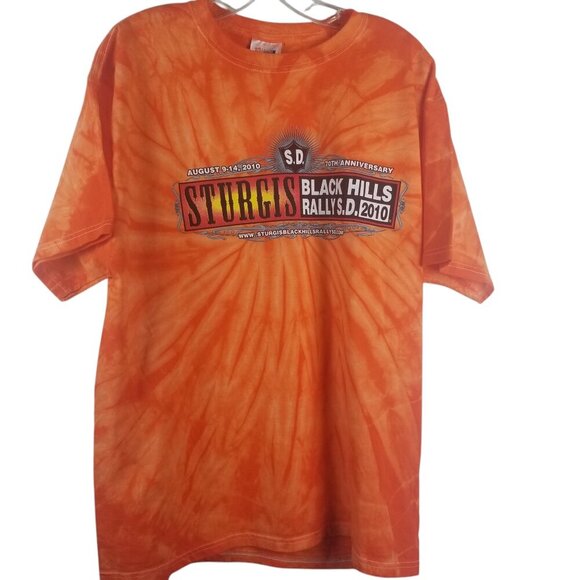 Sturgis 70th Men's Biker Rally 100% Cotton Tie Dyed Orange T-Shirt Sz L - Picture 2 of 5